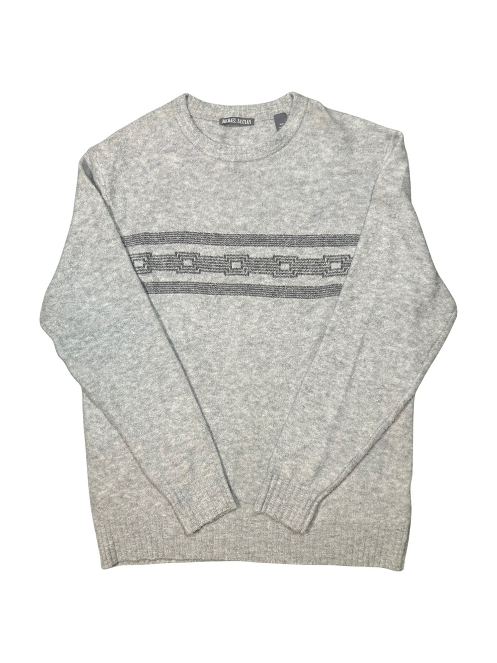 Michael Bastian Gray Wool Striped Boucle Crew Neck Sweater Lambswool Blend GUC M